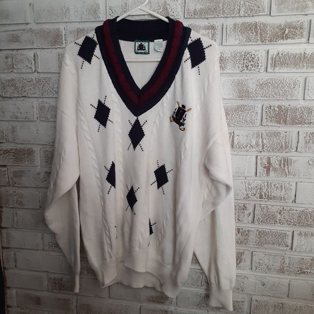 Vintage Izod Academia Varsity Sweater sz M Cable Knit